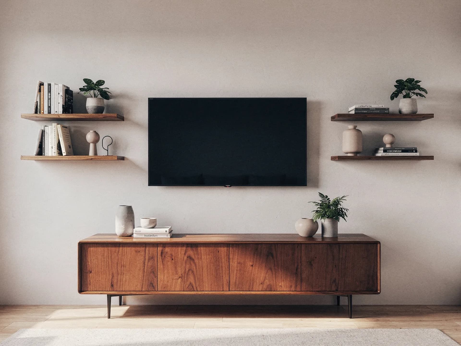 A contractor mounting a flat-screen TV bracket on a colonial living-room wall, cordless drill in hand and a level on the bracket, screws on a side table.